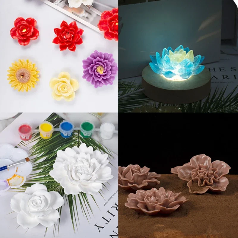 Zackoo 3D Flower Scented Candle Silicone Mold Rose Peony Chrysanthemum Chocolate Mould Gypsum Epoxy Molds Diy Cake Decoration