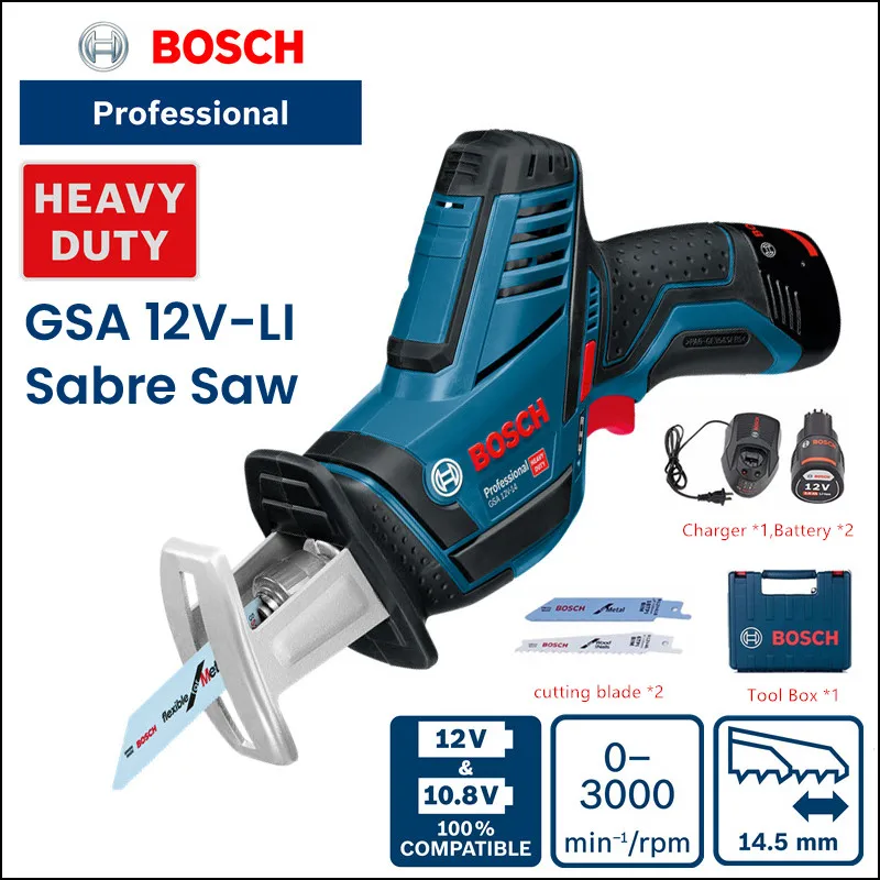 Bosch gsa 12v-li kabellose wiederauf ladbare elektrische Säbels äge profession elles Holzmetall-Elektro werkzeug mit 2 Batterien