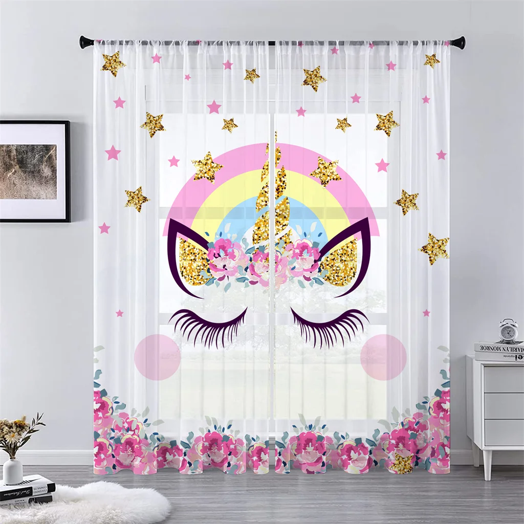 

Rainbow Unicorn Blackout Curtains for Girls Bedroom 2 Panel Set Window Curtains for Living Room カーテン Cortinas Para La Sala