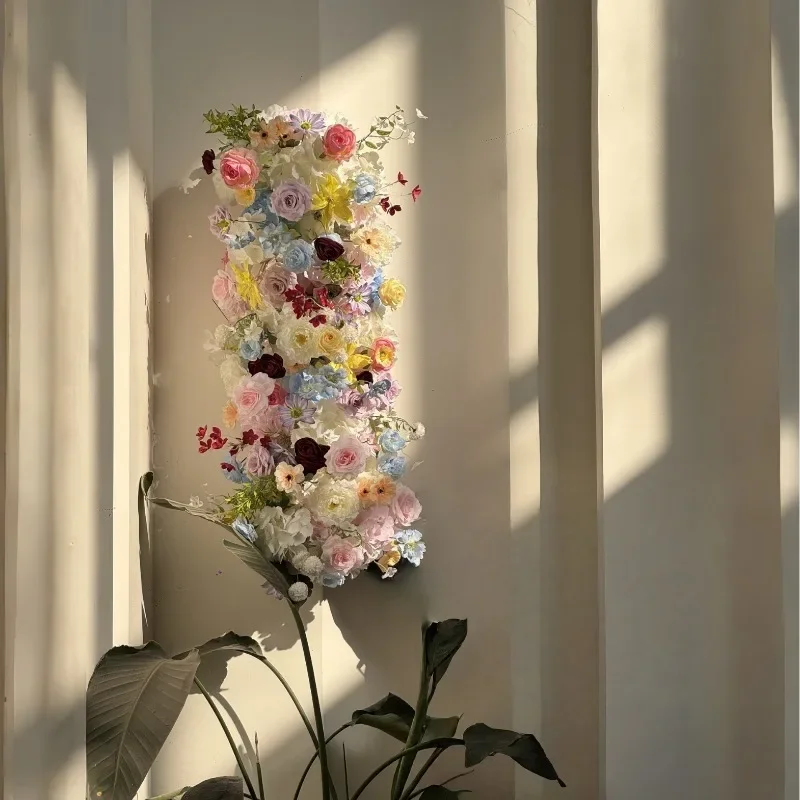 New color wedding birthday banquet hall hotel background fake flower arrangement hanging flower row table flower ball finished s