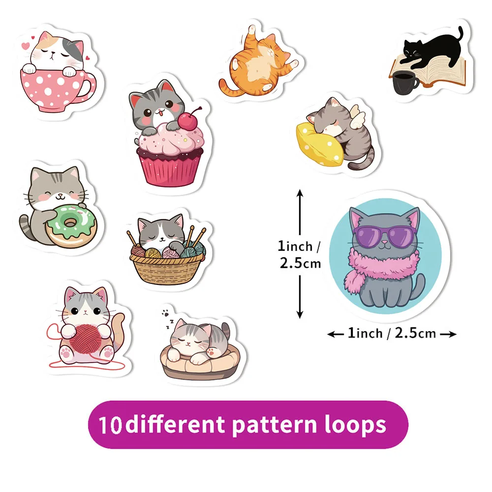 500PCS Cartoon Nette Katze Rolle Aufkleber Kleine Muster DIY Gepäck Skateboard Wasser Tasse Notebook
