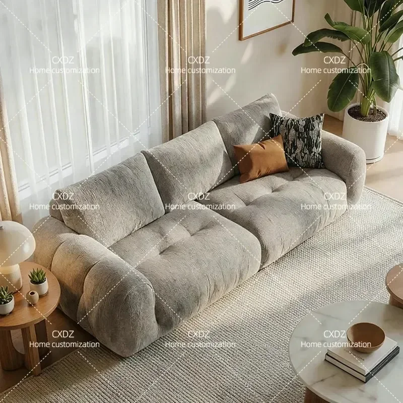 French Cream Style Cloud Island Sofa Retro Straight Row Sectional for Small Apartment Living Room Antique Puff Design