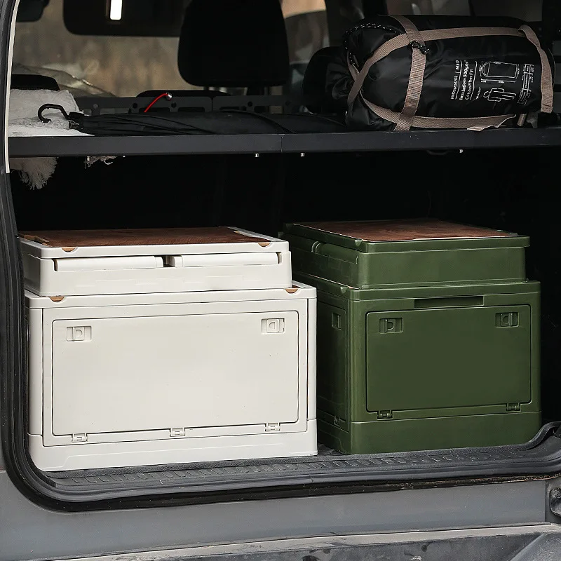 

Outdoor Storage Box Side Door Opening Wilderness Camping Box Wood Cover Organizer Five Layer Car Storage Box Rectangular Kore...