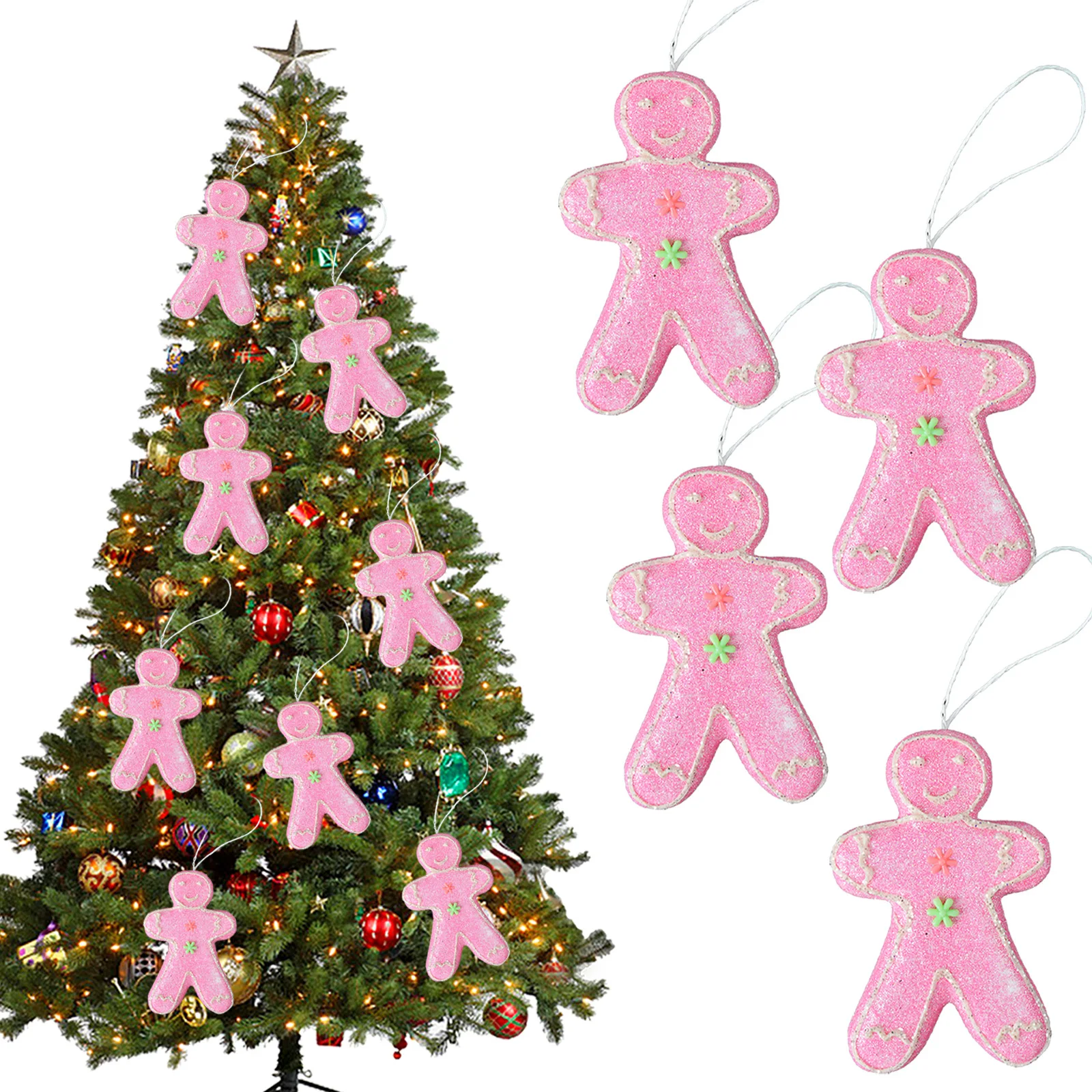 4 Uds. Colgantes de hombre de jengibre de Navidad rosa, adornos colgantes para árbol de Navidad, decoración navideña para fiesta en casa, regalos de Navidad de Año Nuevo