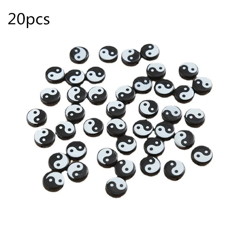 sansango 20pcs Round Tai Chi Bagua Beads Acrylic Beads Charm Pendant Gossip Yin Yang Beads For Jewelry Making DIY Accessories