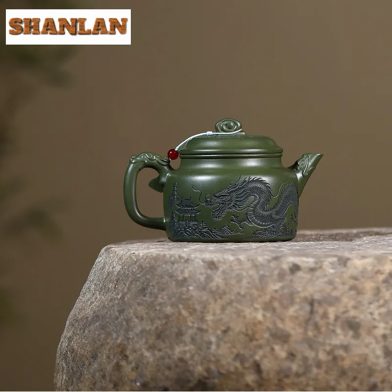 

330ml Handmade Yixing Purple Clay Teapots Master Handmade Dragon De Zhong Pot Raw Ore Green Mud Kettle Chinese Zisha Tea Set Cha