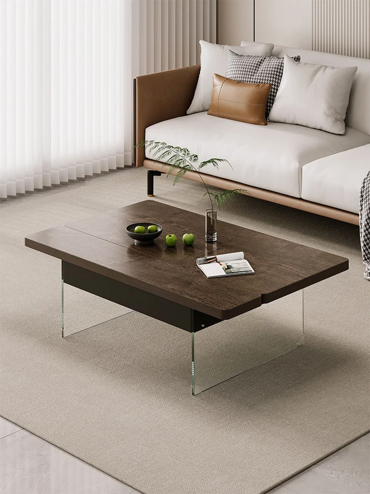 &* Adjustable Height Modern Coffee Table Living Room Small Apartment Multi-functional Lifting Worktable Stone Storage Square Des
