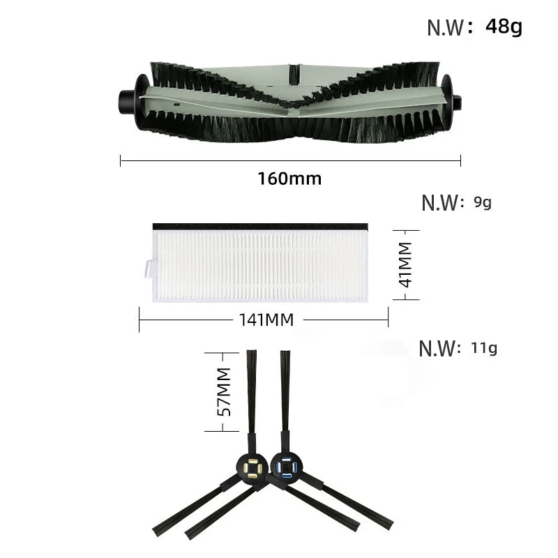 Cepillo lateral de rodillo, filtro HEPA para ILIFE T20s, Robot aspirador, piezas de repuesto