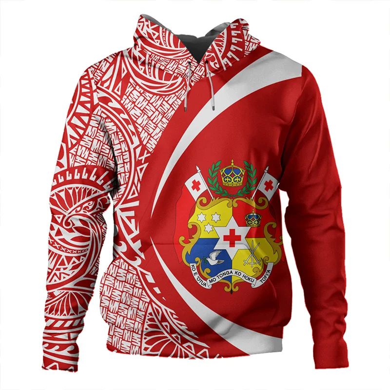 The Kingdom Of Tonga National Flag 3D Print Hoodies Tonga Coat Of Arms Graphic Hooded Hoody Vintage Casual Pullovers Sweatshirts