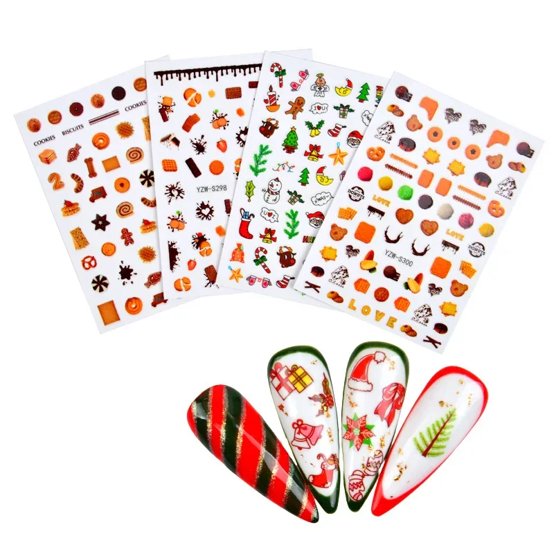 1 قطعة عيد الميلاد عيد الميلاد مسمار الفن ملصقات دونات الكوكيز النساء الفتيات ملصقات الأظافر الشارات الحب القلب مسمار ملصق ملصق أدوات ديكور