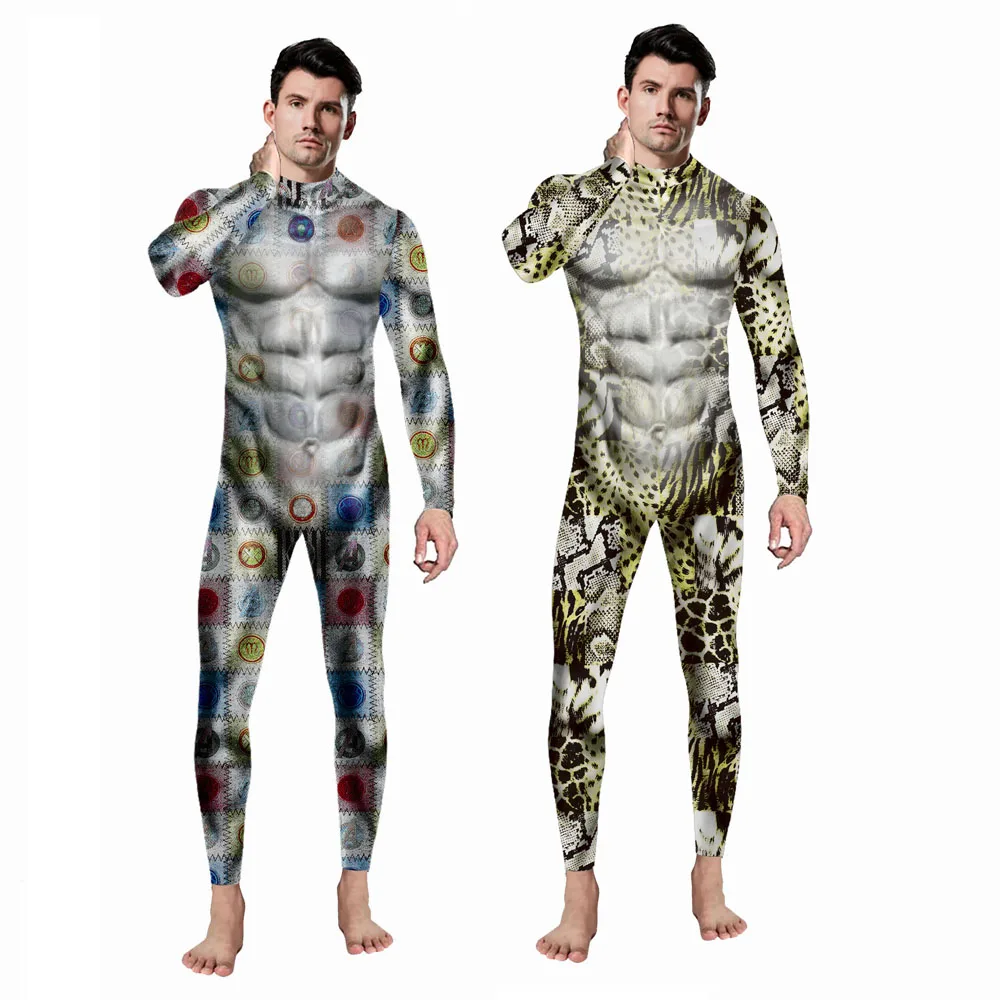 Halloween Purim Cosplay Kostuum Carnaval Kleding Zentai Volwassen Mannen Bodysuit Anime Jurk 3D Print Jumpsuit Festival Party Kledingstuk