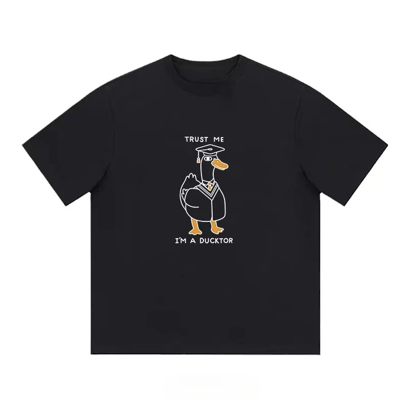 

Fun Design Doctor Duck 2024 Summer Short Sleeve T-shirt Men and Women Instagram Trend Couple Casual T-shirt