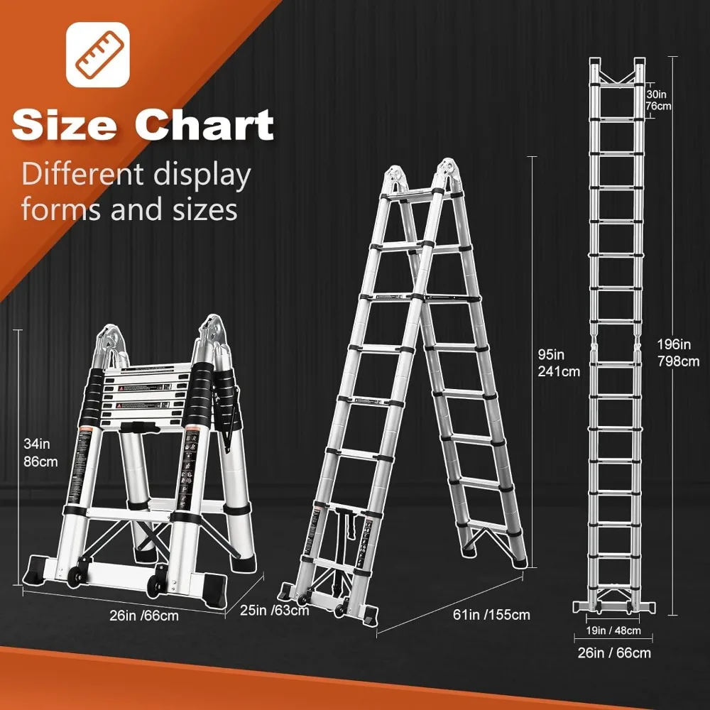 Telescoping Ladder A Frame, 16.5 Ft Compact Aluminum Extension Ladder, Portable Telescopic RV Ladder for Outdoor Camper Trips