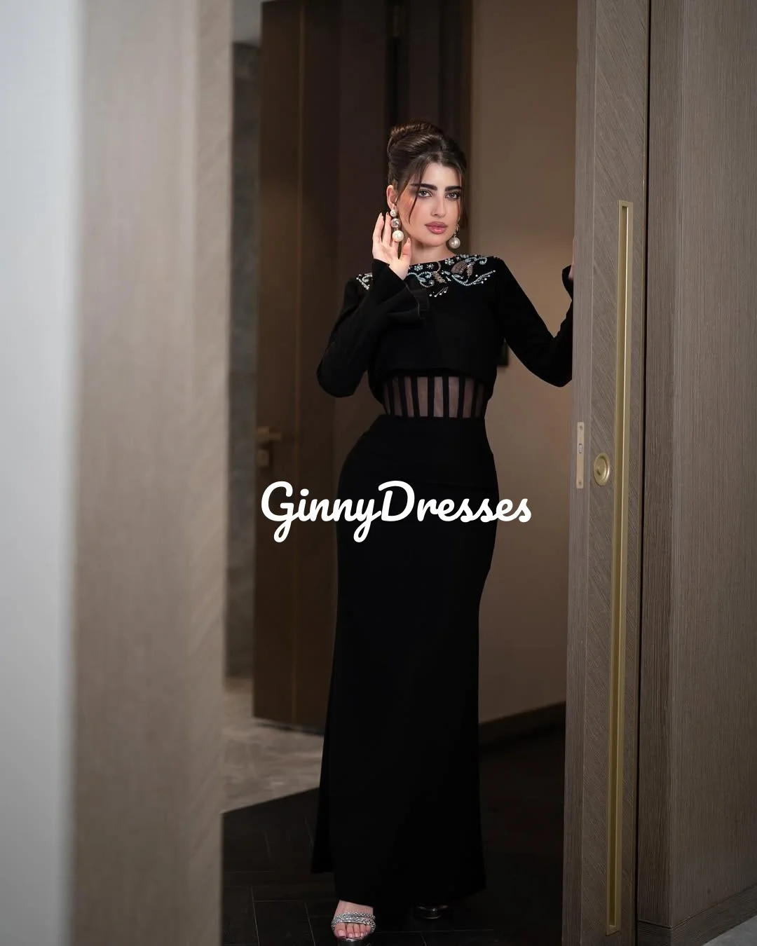 فساتين Fساتين مطرزة بطول الأرض مخصصة للعمود للمناسبات الخاصة بخط عنق سكوب وسحاب حتى فساتين بأكمام طويلة لـ Pr #4