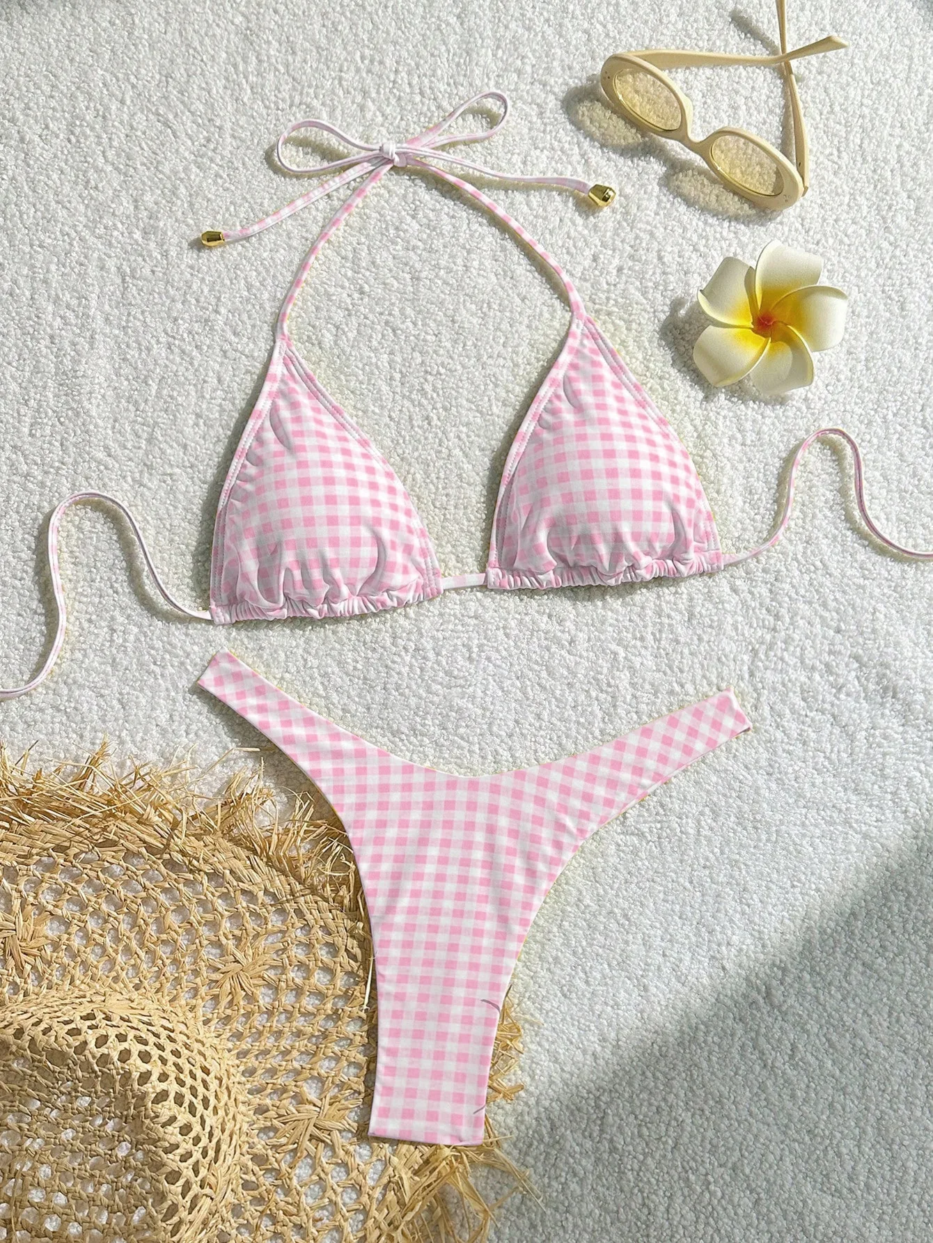 sexy plaid micro bikinis sets two pieces halter back tie swimsuits bathing suit swimwear biquini tankini beach outfits trikini