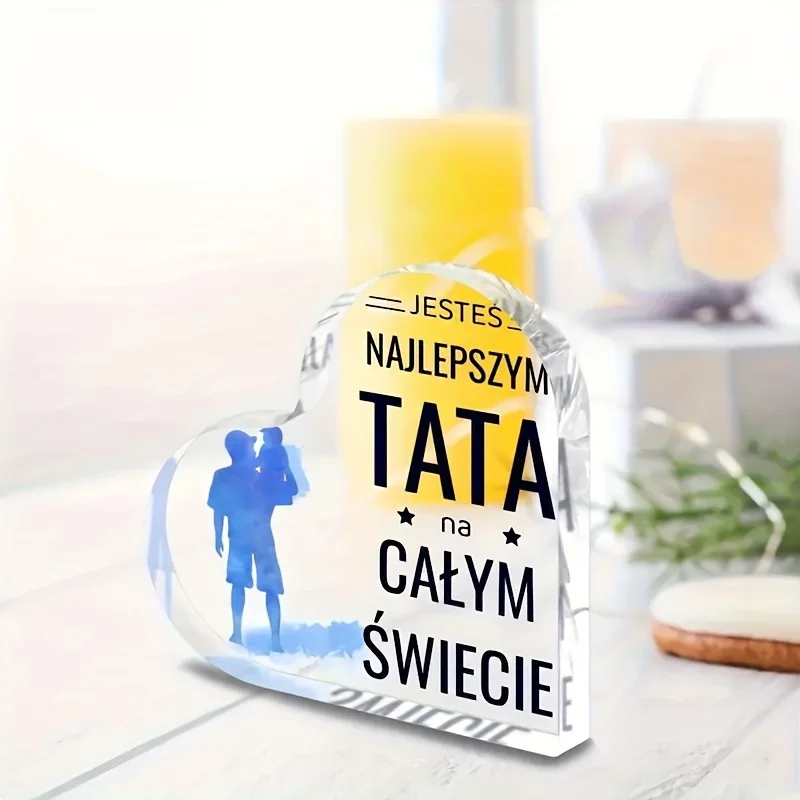 Father And Child Silhouette Heart Acrylic Stand, Sentimental Dad Quote Family Table Ornament