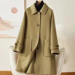 2024 nero di fascia alta nuovo cappotto di cachemire a doppia faccia donna autunno inverno sciolto giacca di lana femminile moda Casual donna Outwear