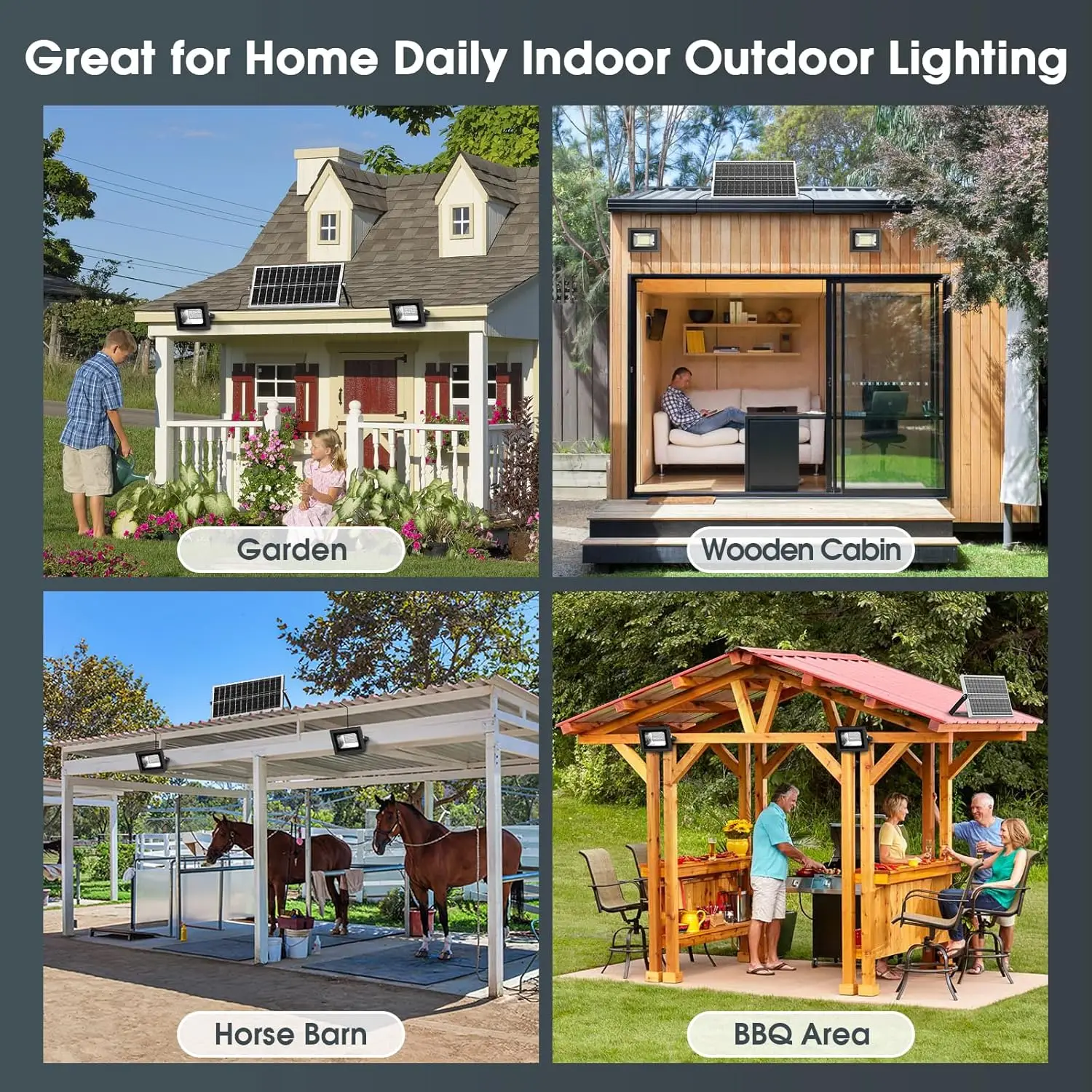 Solar Flood Lights Indoor Outdoor (2 Pack), Aluminum 6000K Waterproof with On/Off Switch & Remote for Patio, Path, Pool