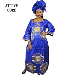 African Dresses For Women Fashion Design New African Bazin Embroidery Design Long Dress With Scarf