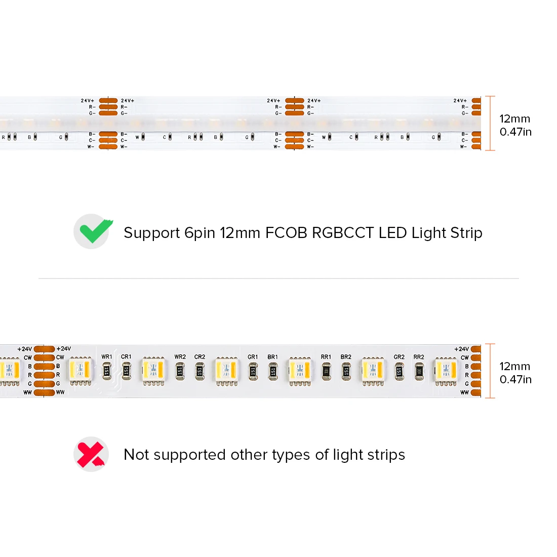 18PCS 12mm Transparent Cover Connector Kits for PWM 5pin RGBW 6pin RGBCCT Transparent Gapless Connectors with Extension Wire