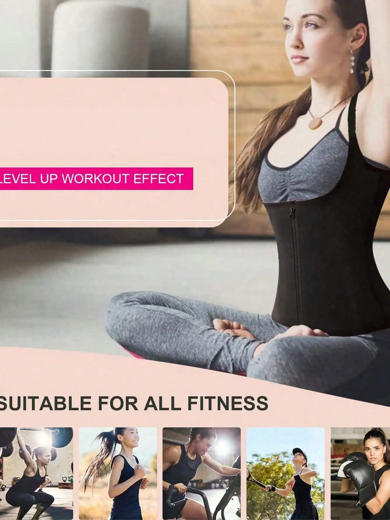 Top de espartilho esportivo feminino de 1 peça com zíper frontal e alças ajustáveis