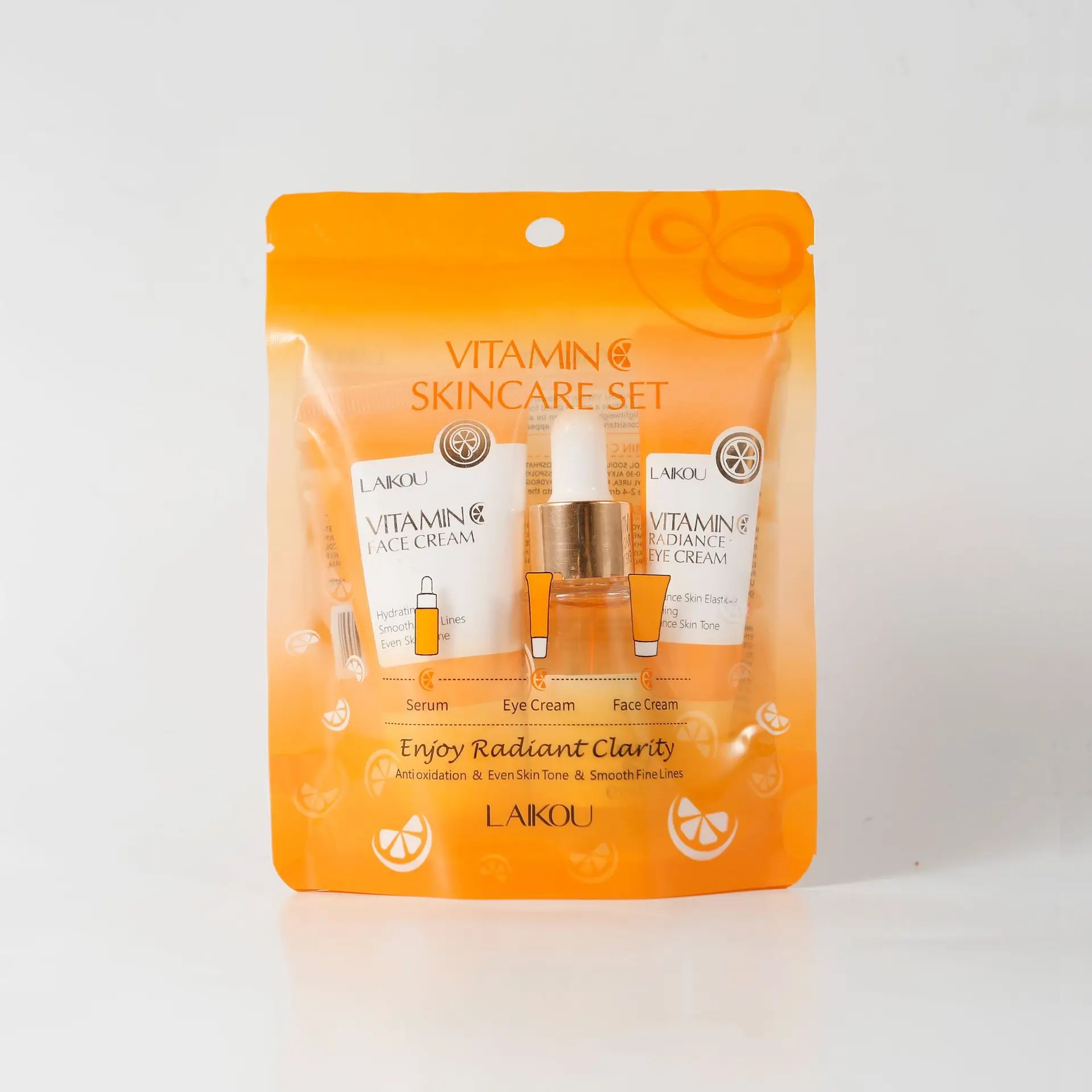 مجموعة منتجات العناية بالبشرة من سلسلة فيتامين C من LAIKOU مكونة من 3 قطع مجموعة العناية بالبشرة المرطبة كريم العين المطهر