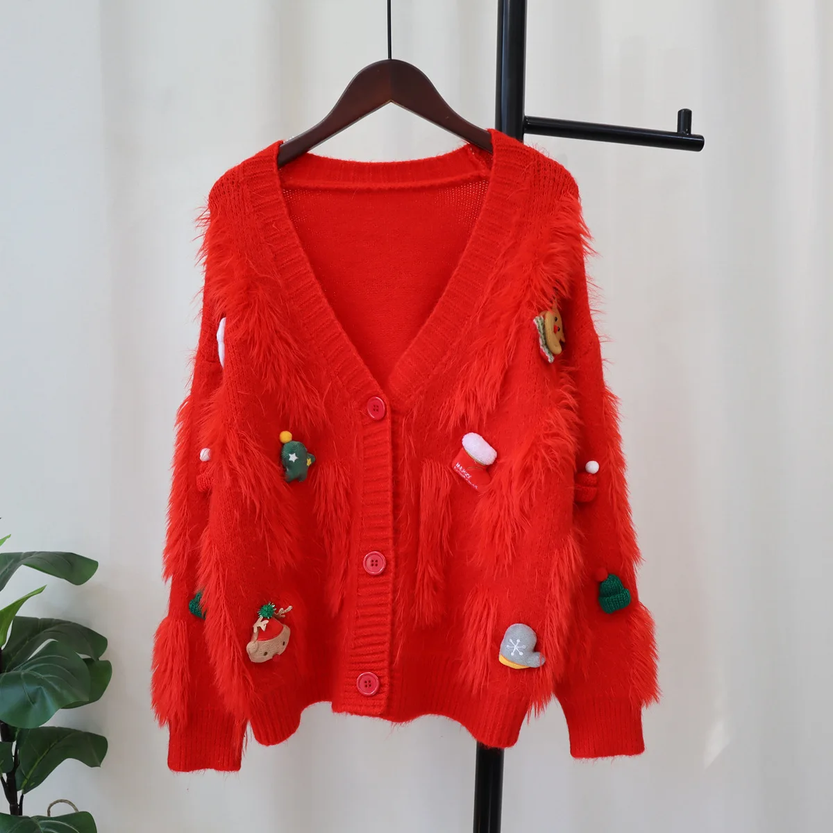 Mulheres cardigan de natal suéteres manga longa com decote em v botão para baixo malhas casaco bonito topo feminino casual clássico inverno outerwear