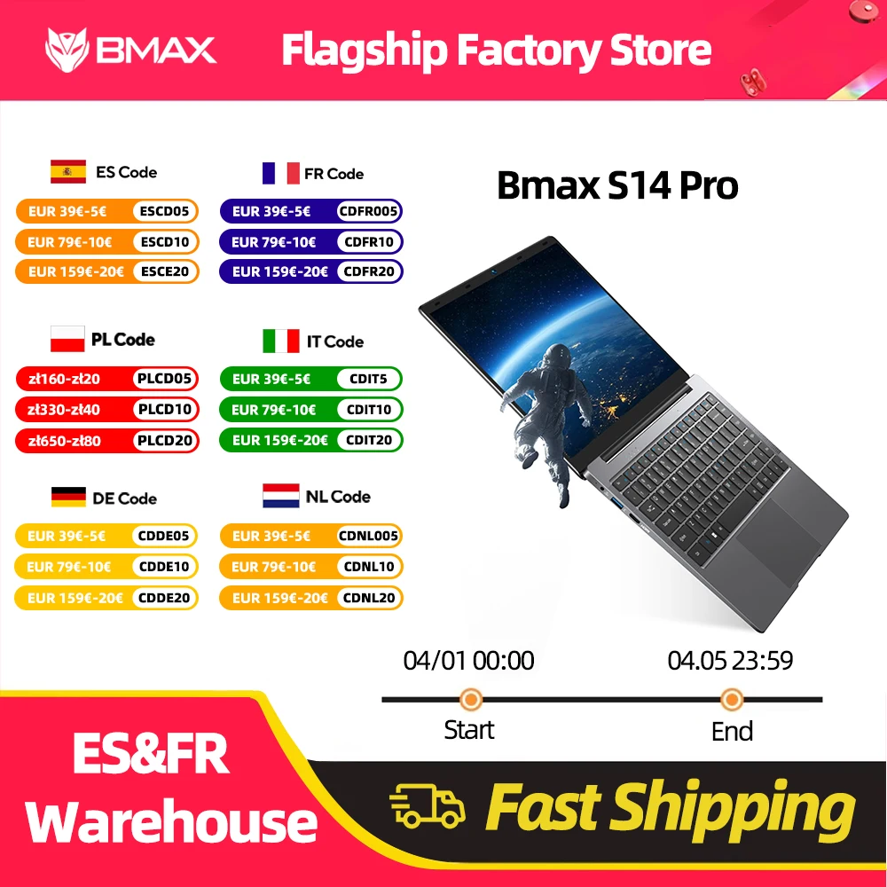 BMAX-S14 Pro Laptop Intel N5000, 8GB de RAM, SSD 256GB, CPU, 1920*1080, 14 Polegada, Windows 11, notebook duplo, WiFi, USB, PC