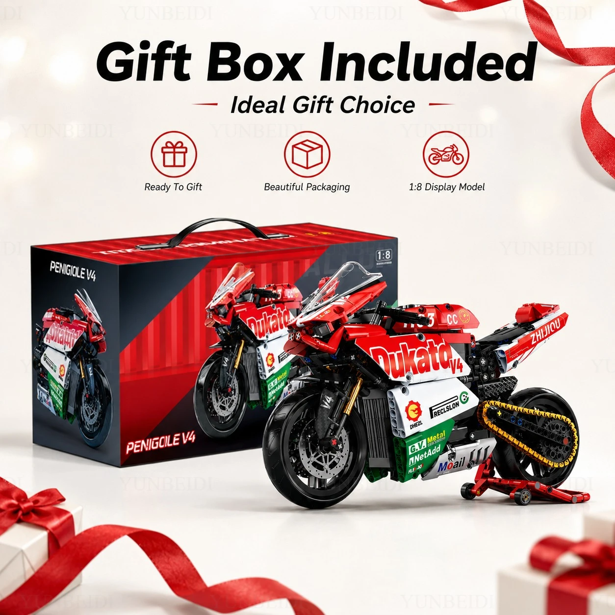 1:8 バイク組み立てブロックモデルセット 723ピース+ バイク組み立て