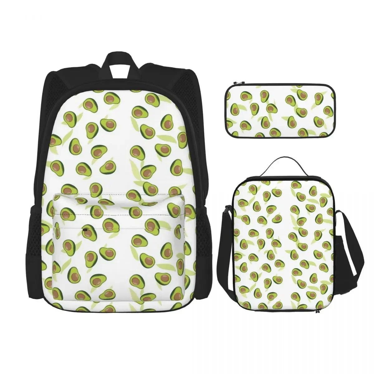 Fruity Avocado Pattern Backpacks Boys Girls Bookbag Students School Bags Cartoon Kids Rucksack Lunch Bag Pen Bag Three-Piece Set