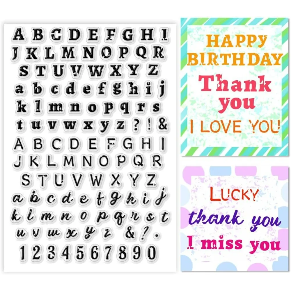 Letter Number Clear Stamp, Alphabet Silicone Stamp Words Stamps Transparent Rubber Stamp for Paper Crafting Photo Albums,