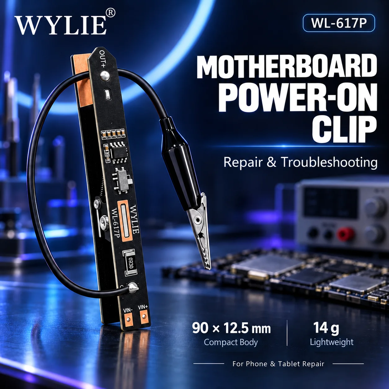 WYLIE WL-617P Motherboard Power-On Clip with Alligator Lead for Mobile Phone Tablet Repair and Troubleshooting Tools