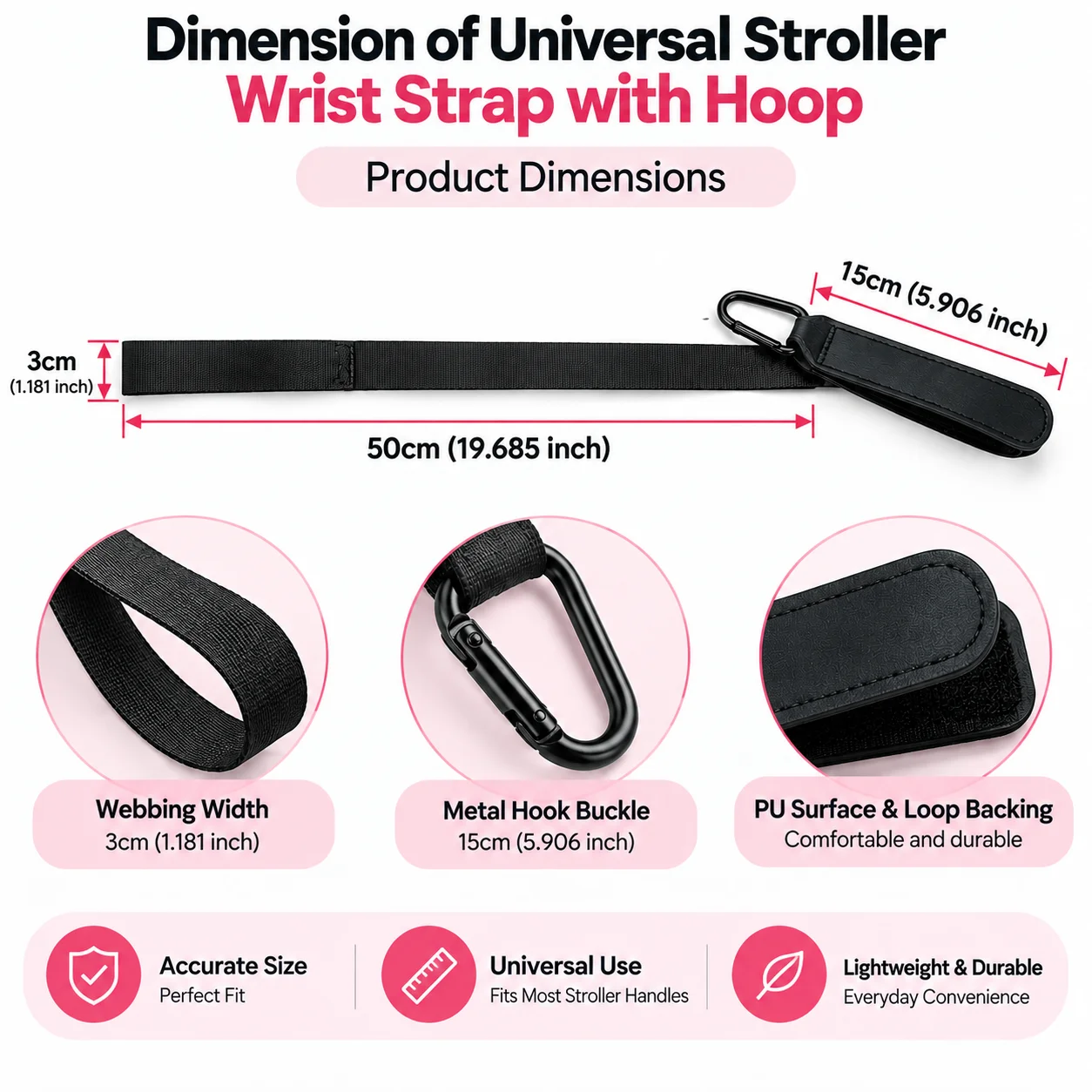 Anti Lost Wrist Strap Leash for Baby Stroller Safety Harness Anti-Slip Hand Band with Bag Hook for Toddler Pushchair