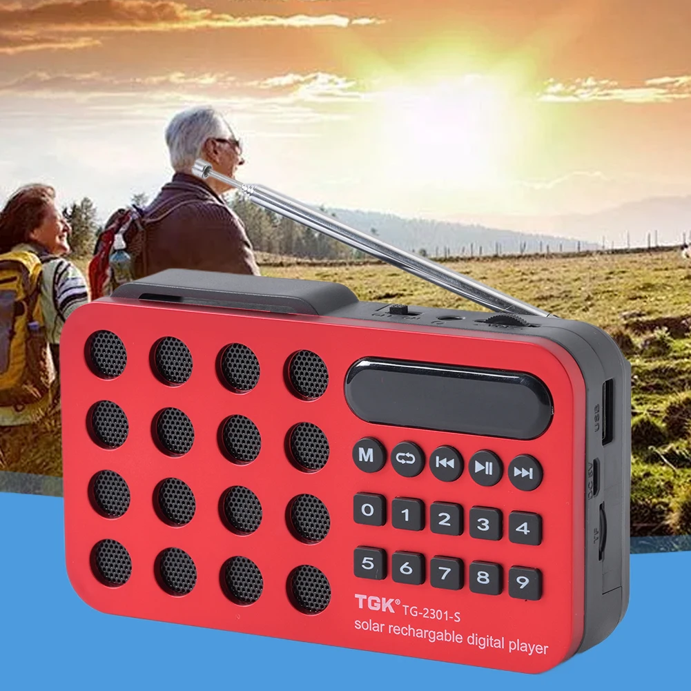 راديو FM صغير محمول للجيب BT شحن بالطاقة الشمسية/بطارية قابلة لإعادة الشحن تعمل في حالات الطوارئ راديو صغير مدمج مكبر صوت مشغل MP3