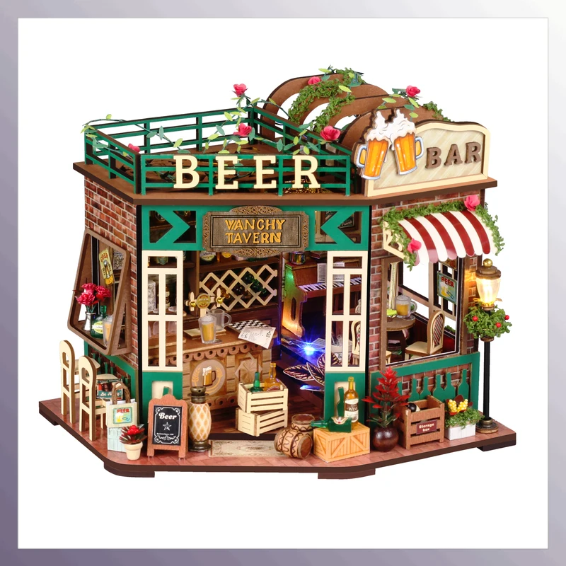

Diy Wooden Miniature Model Kit Vanchy Tavern Casa Dollhouse With Furniture 3d Puzzle Bar Theme Birthday Gift For Friends