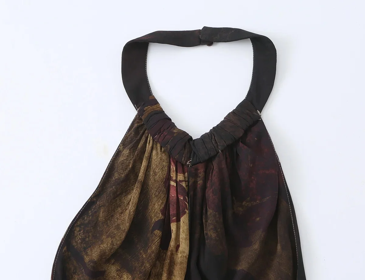 KONDALA Elegantes Strandkleid für Damen, langes, bedrucktes, rückenfreies Neckholder-Partykleid, modisches Sommer-Herbst-Kleid 2026, gerades Kleid – Detail 9