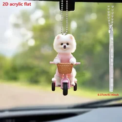 Cute Puppy Acrylic Pendant Versatile Charm White Dog Riding Bike Keychain For Car Mirror,Backpacks,Home,Festive Party,Gift,Decor