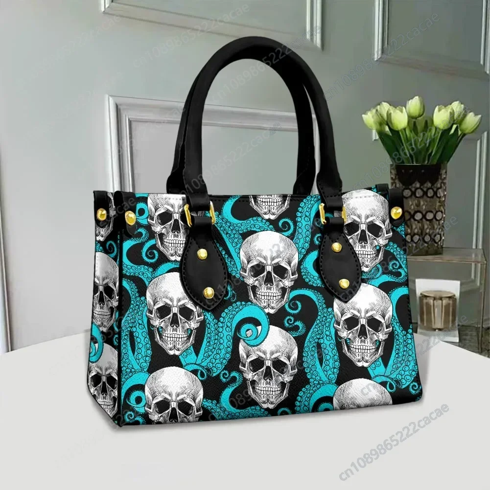 

Green Skull Design Leather Handbag Purse for Women Fashion Small Casual Tote Large Capacity Pu Leather carteras para mujer 2022