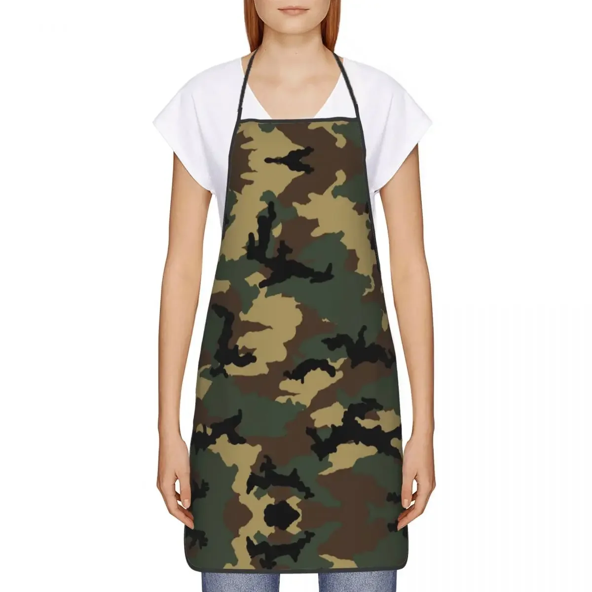 Original Woodland Camo Bib Aprons Women Men Unisex Kitchen Chef Military Army Camouflage Tablier Cuisine for Cooking Baking