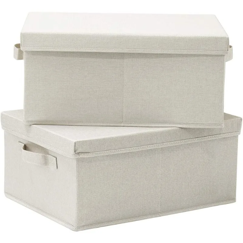 

Foldable Storage Bins with Lids, 2 Pack, Storage Boxes with Carrying Handles and Sturdy Heavy Cardboard, 16.5" L x 11.8" W