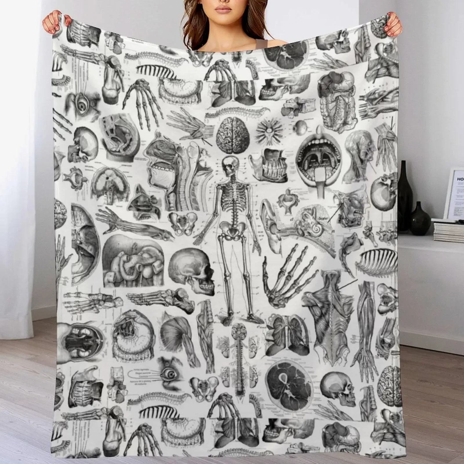 Human Anatomy White Print Throw Blanket Decorative Soft Throw Blanket for Couch Sofa