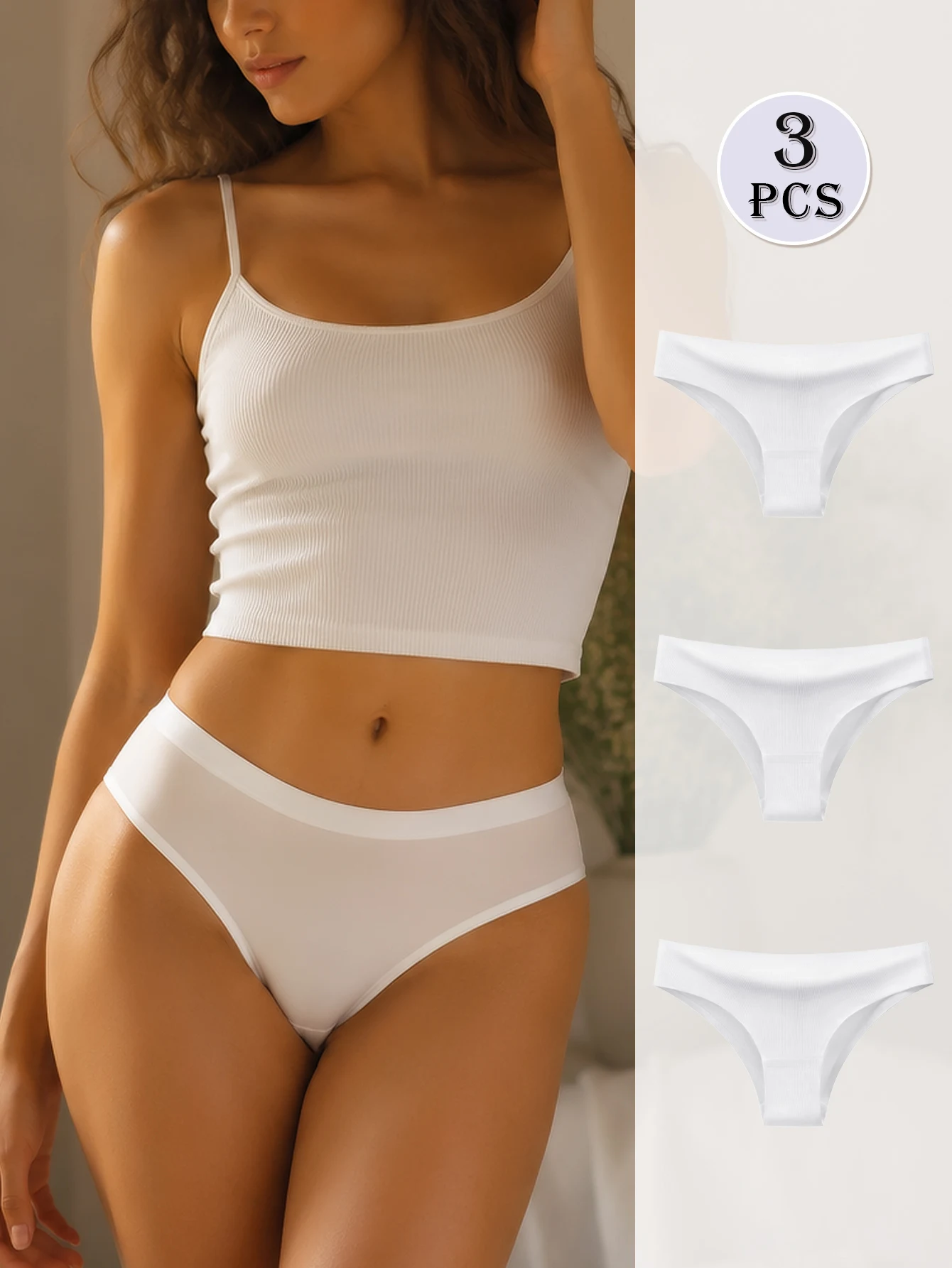 BANNIROU 3-packs of women's solid color underwear, seamless thong, low waist, comfortable and breathable, women's underwear