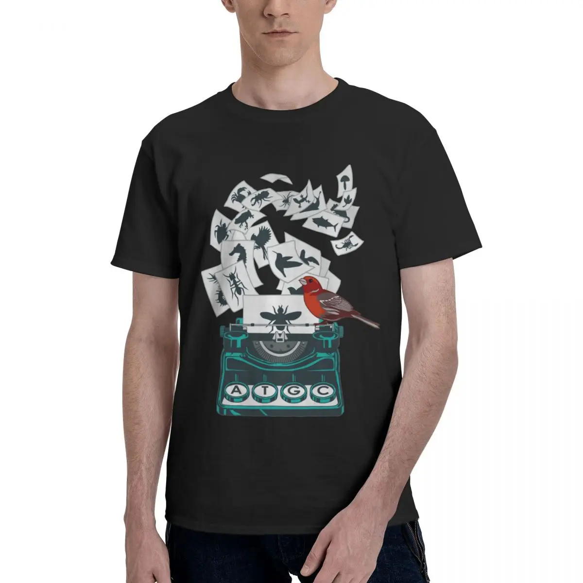 Men Alphabet Of Life Biology Nature Science Evolution Typewriter Bird T Shirt Streetwear O-neck Cotton T Shirt Men