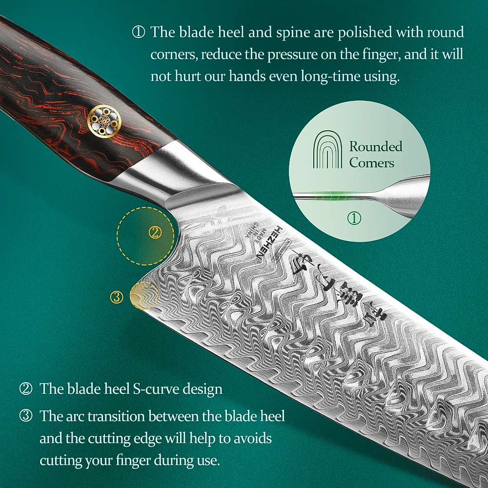 HEZHEN 7 Inches Santoku Knife Custom 73 Layers Damascus steel Eco-friendly Gift Box 14Cr14CoMoVNb Steel Core Kitchen Knives