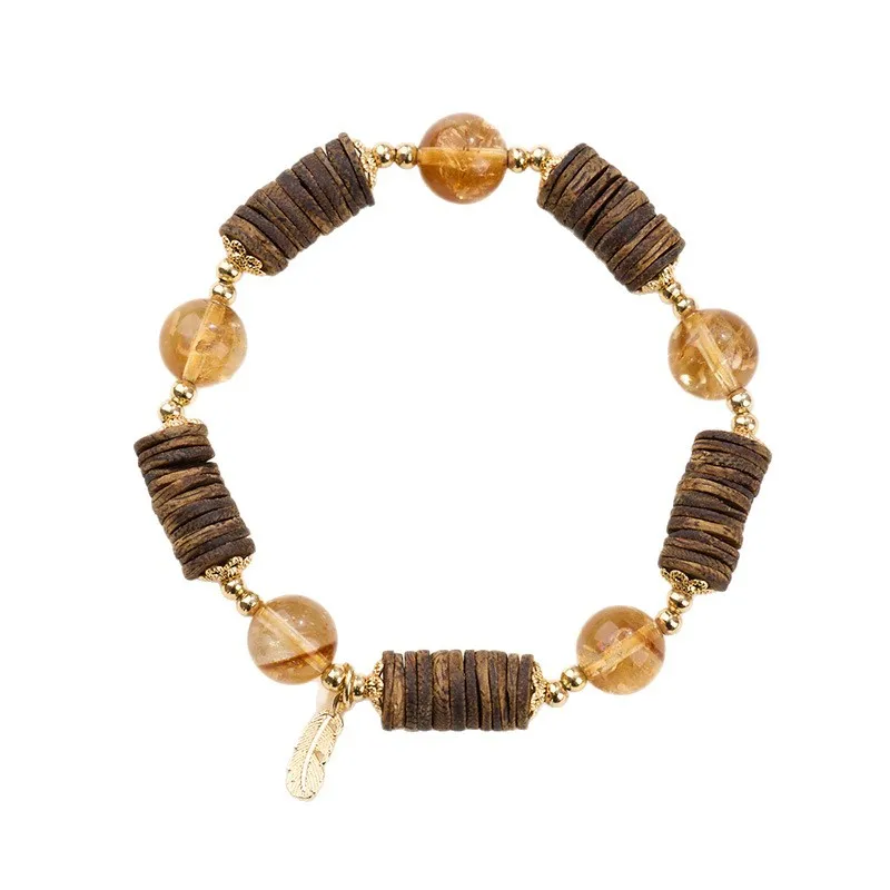 Premium Natural Yellow Aze Agarwood Crystal Bracelet Light Luxury High Grade Prayer Beads Exquisite Jewelry