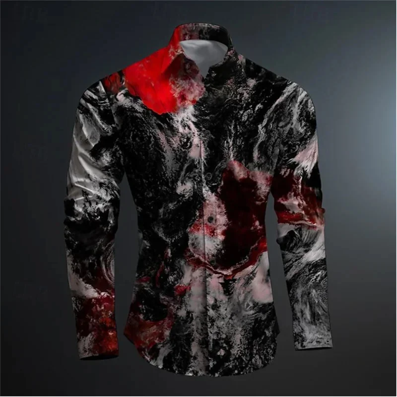 Men\'s ink graffiti irregular colors 2024 new retro casual outdoor cardigan shirt soft and comfortable plus size