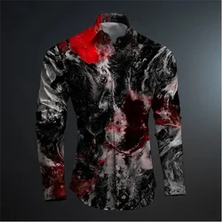 Men's ink graffiti irregular colors 2024 new retro casual outdoor cardigan shirt soft and comfortable plus size