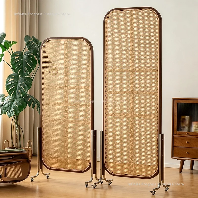 Mid‑Century Style Rattan Woven Screens Partition Modern Movable Entrance Bedroom Moso Bamboo Privacy Screen Home Decoration FYRD