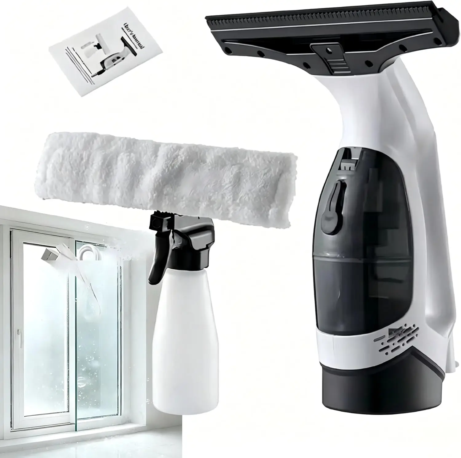 Electric Window Cleaner with Extendable Pole 3-in-1 Spray Scrub Squeegee Cleaning Tool with Detachable Sewage Tank Home Window