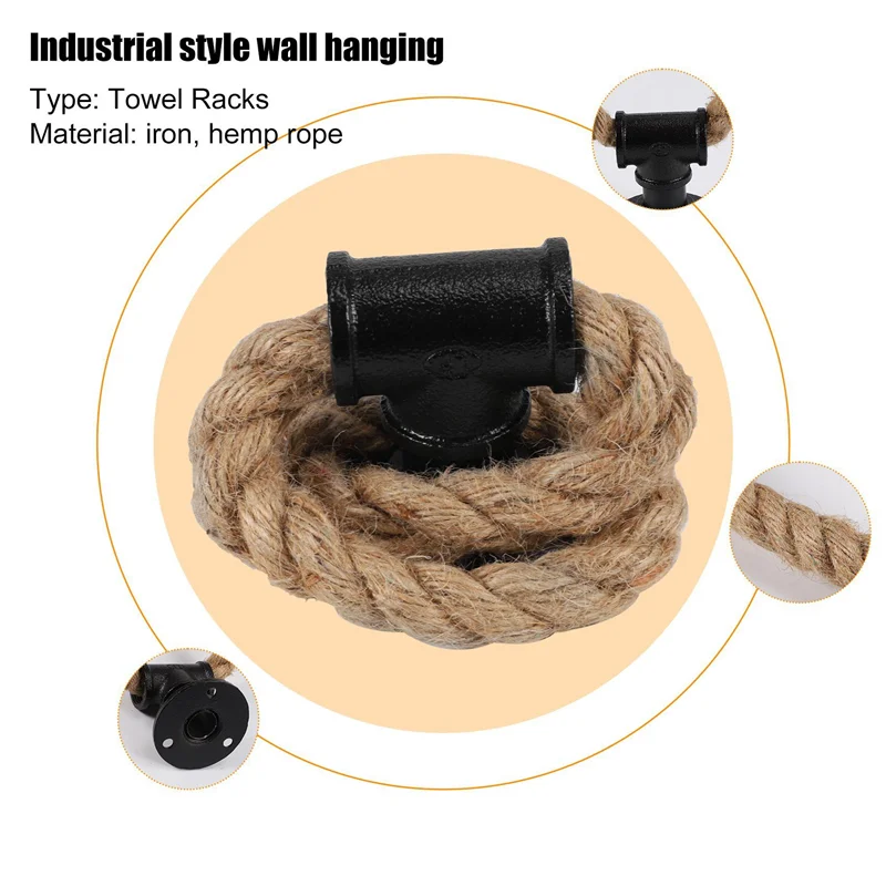 

ABSE-Винтажная вешалка для полотенец, кольцо в индустриальном стиле, настенное крепление, держатель для полотенец, железная труба, джутовая веревка, ванная комната, туалет, украшение для дома, отелей